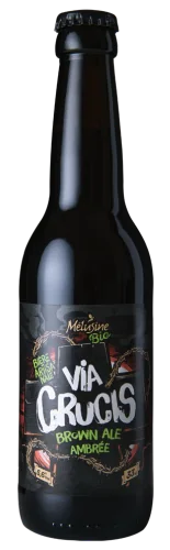 Bouteille de Via Crucis, brown ale ambrée de la brasserie Mélusine