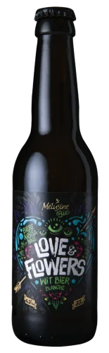 Bouteille de Love and Flowers, bière blanche aux pétales de rose de la brasserie Mélusine
