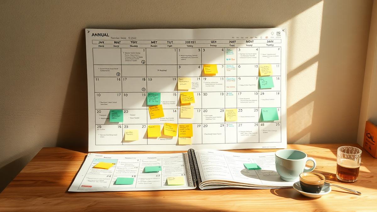 Calendrier annuel de planification des actions de financement d'une association posé sur une table