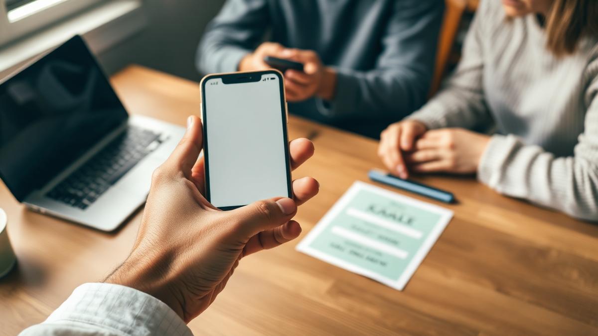 Parent consultant sur son téléphone le message d'annonce d'une vente groupée d'association