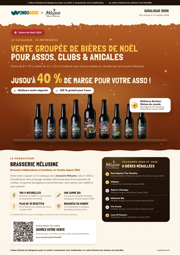 Page du catalogue : la brasserie Mélusine et son palmarès 2025 et 2026
